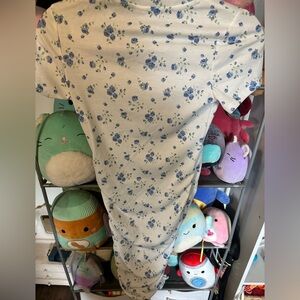 blue and white floral tie dress